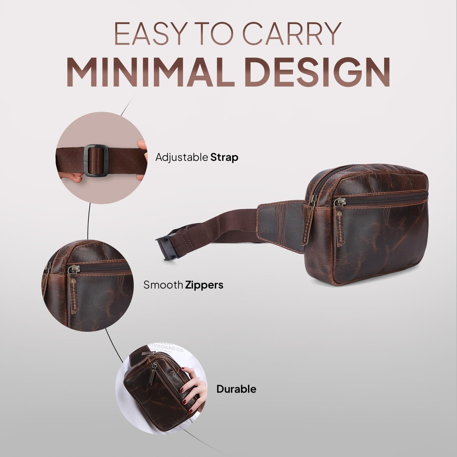 Leather Fanny Pack Crossbody Bag (8x5x3) - Multi-Pocket Waist Bag with Adjustable Strap for Travel & Daily Use - Image 5