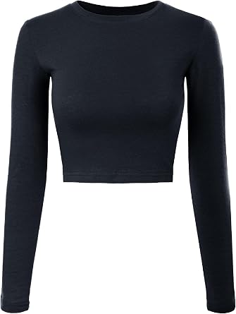 Design by Olivia Women's Long Sleeve Crop Top Sexy Slim Fit Crew Neck Cropped Shirts Y2K Fall Basic Teen Girl Style