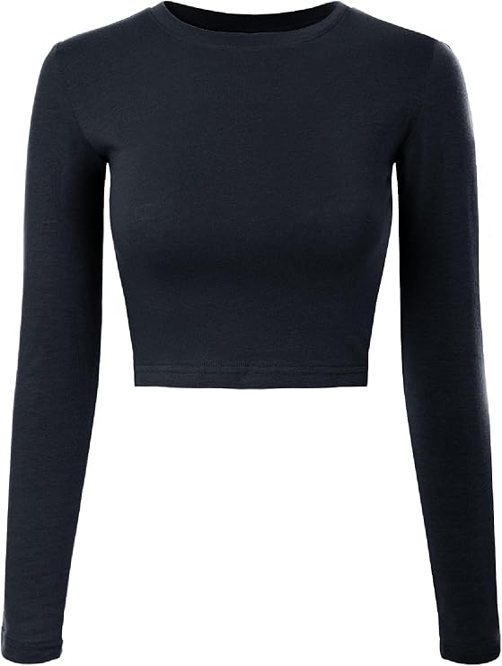 Design by Olivia Women's Long Sleeve Crop Top Sexy Slim Fit Crew Neck Cropped Shirts Y2K Fall Basic Teen Girl Style