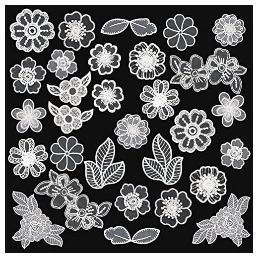Lace Flower Applique Embroidery Patch, UHOMENY 30 Pieces 3D Flowers Floral Leaf Sewing Lace Fabric Applique Sew On Patches for Bridal Prom Dress Sewing Craft DIY Clothing Clothes Jean Hair Ornaments