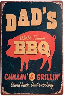 Vintage Dads World Famous BBQ Retro Metal Tin Sign/Plaque for Kitchen Outside Garden Dads Shed Patio Wall/Door (30 x 20 cm) 040 - UK Company