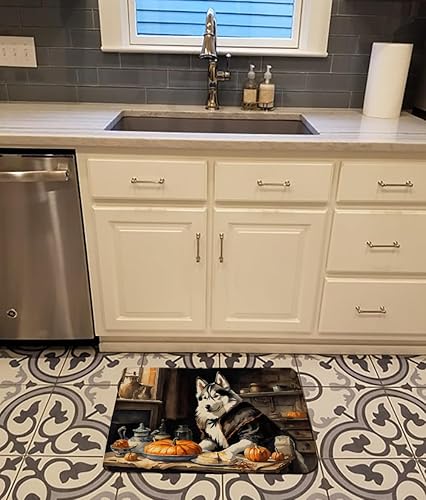 Miniatura 2 de Caroline's Treasures Siberian Husky Fall Kitchen Pumpkins Memory Foam Kitchen Mat Machine Washable Anti-Fatigue Mat Cushion Comfort Bath Mat or