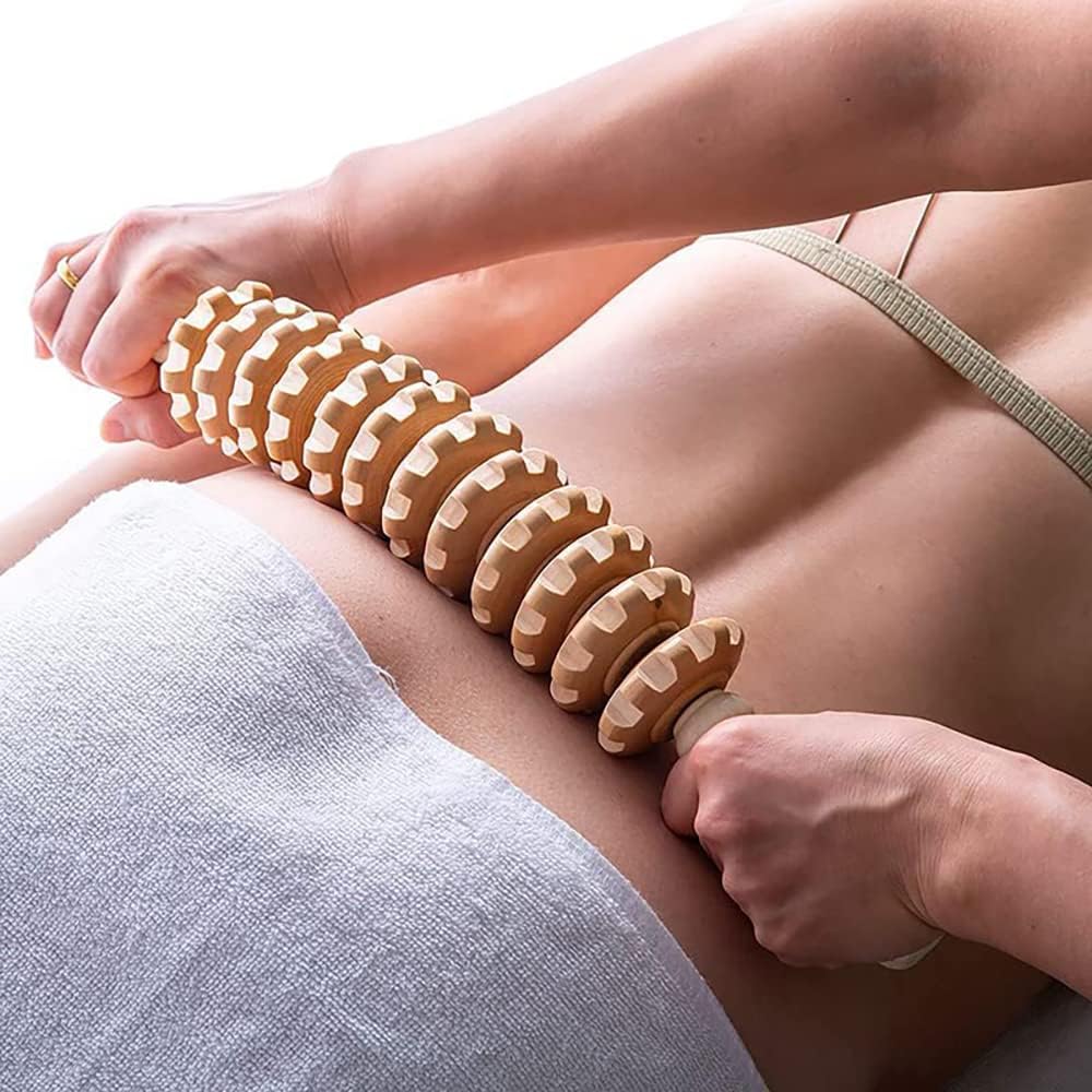 Masseur Anti-cellulite En Bois, Rouleau Masseur Courbé Pour Tout Le Corps Favorise La Circulation, 11 Roues Détachables, Soulagement De La Douleur Musculaire Et Relaxation, 40 Cm