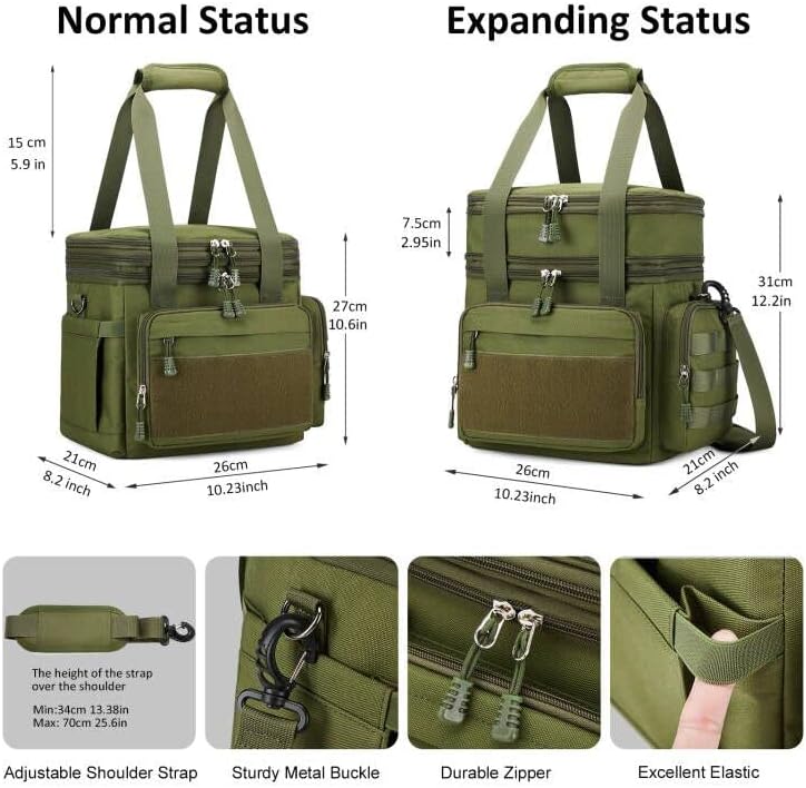 Tactical Lunch Box for Men, Insulated Lunch Bag Adult, Thermal Lunchbox Leakproof Waterproof Cooler Bag, Dual Compartment Lunch tote, Large Lunch Pail for Work Office Travel(Green) 15L - Image 3