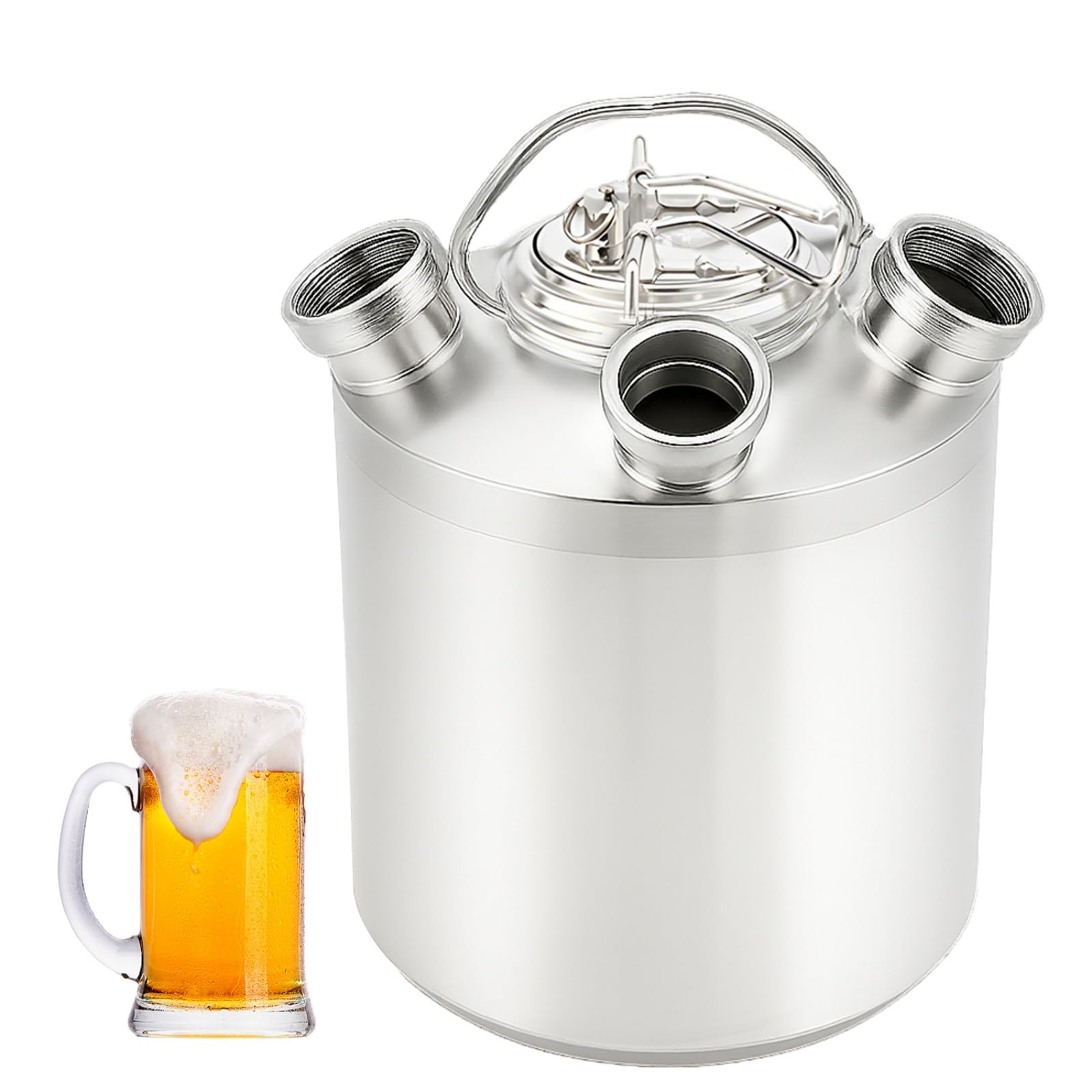 Contenitore per la Pulizia della Birra in Acciaio Inox 10L, Contenitore per la Pulizia dell'impianto di Spillatura della Birra con 3 Teste, Adatto per Lance di Tipo A e S, Argento, 304