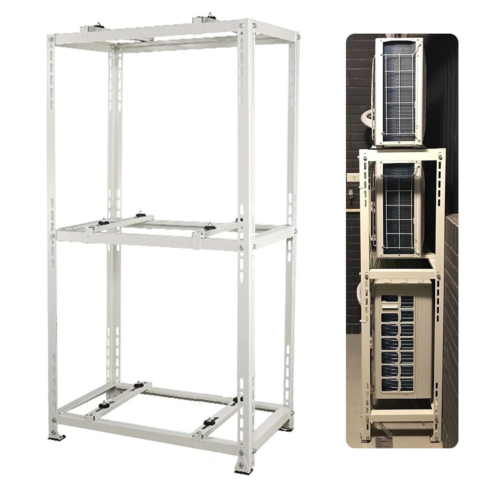 Supporto da Pavimento a Doppio Livello Staffa di Montaggio a Terra per condizionatori Mini Split, Supporto per condensatore in Acciaio zincato per impie(90×150×50cm)