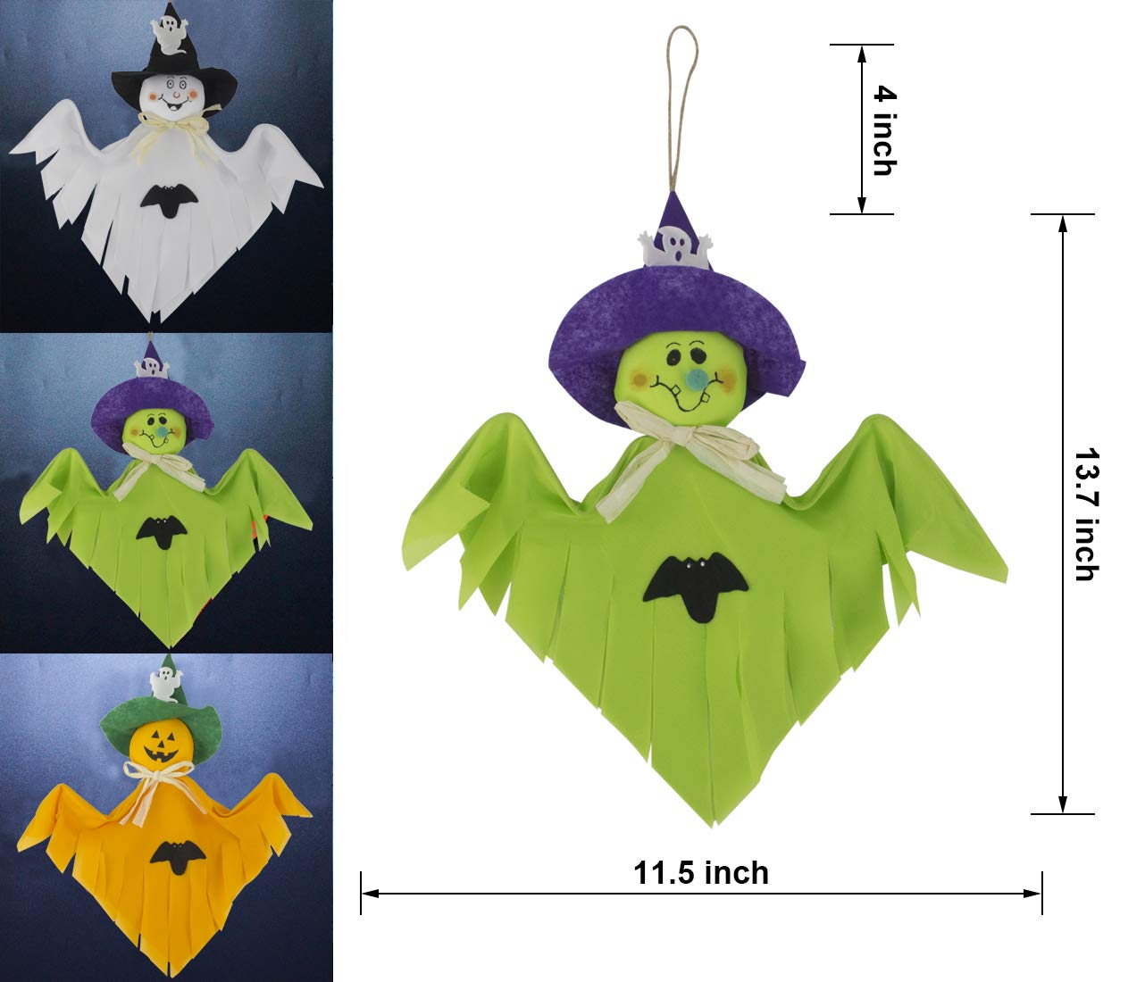 3 Pieces Halloween Decoration Hanging Ghost, Pumpkin Ghost Straw Windsock Pendant for Patio Lawn Garden Party and Holiday Decorations A