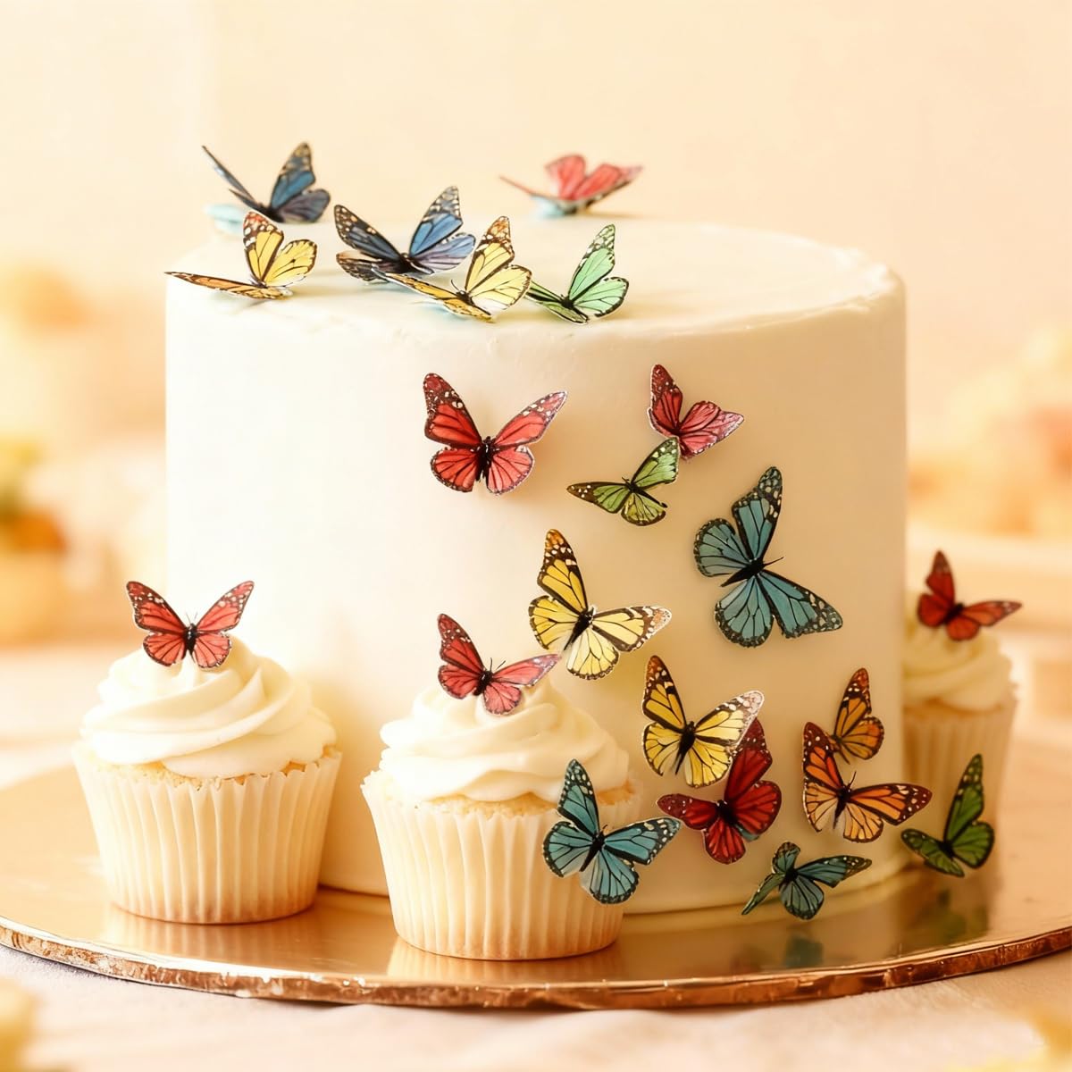 Wafer Paper Butterflies Cupcake Toppers Wedding Cake Birthday Party Food Decoration Mixed Colour (Rainbow 24pcs)