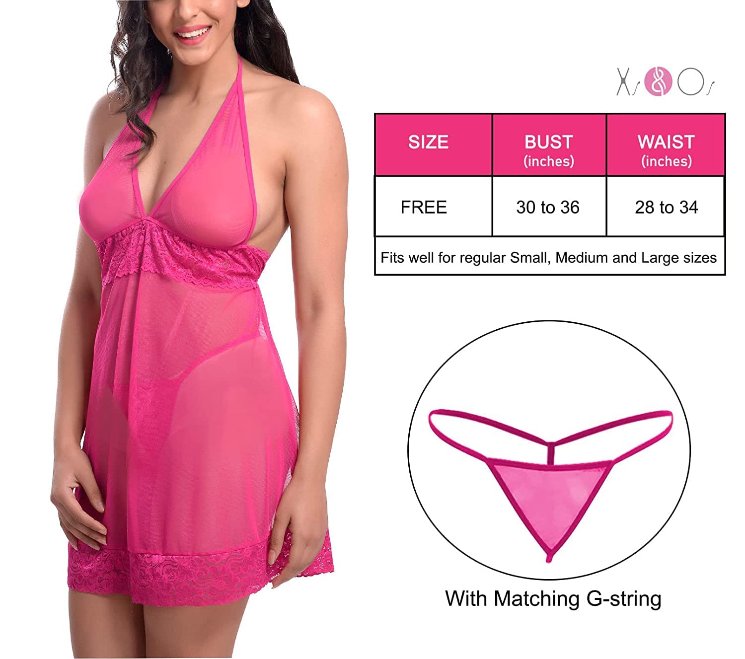 Ensemble nuisette en dentelle avec string et col en V pour femme Rose Taille unique