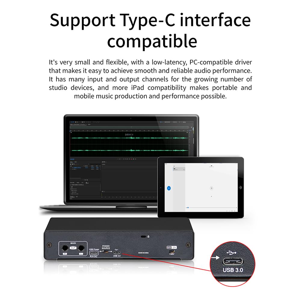 Carriere -UC22 Interface Audio 24 Bits/192 KHz Instruments Haute Résistance USB Ordinateur Enregistrement en Direct Carte Son Externe Mélangeur de Production Musicale en Métal Noir 1 PCS