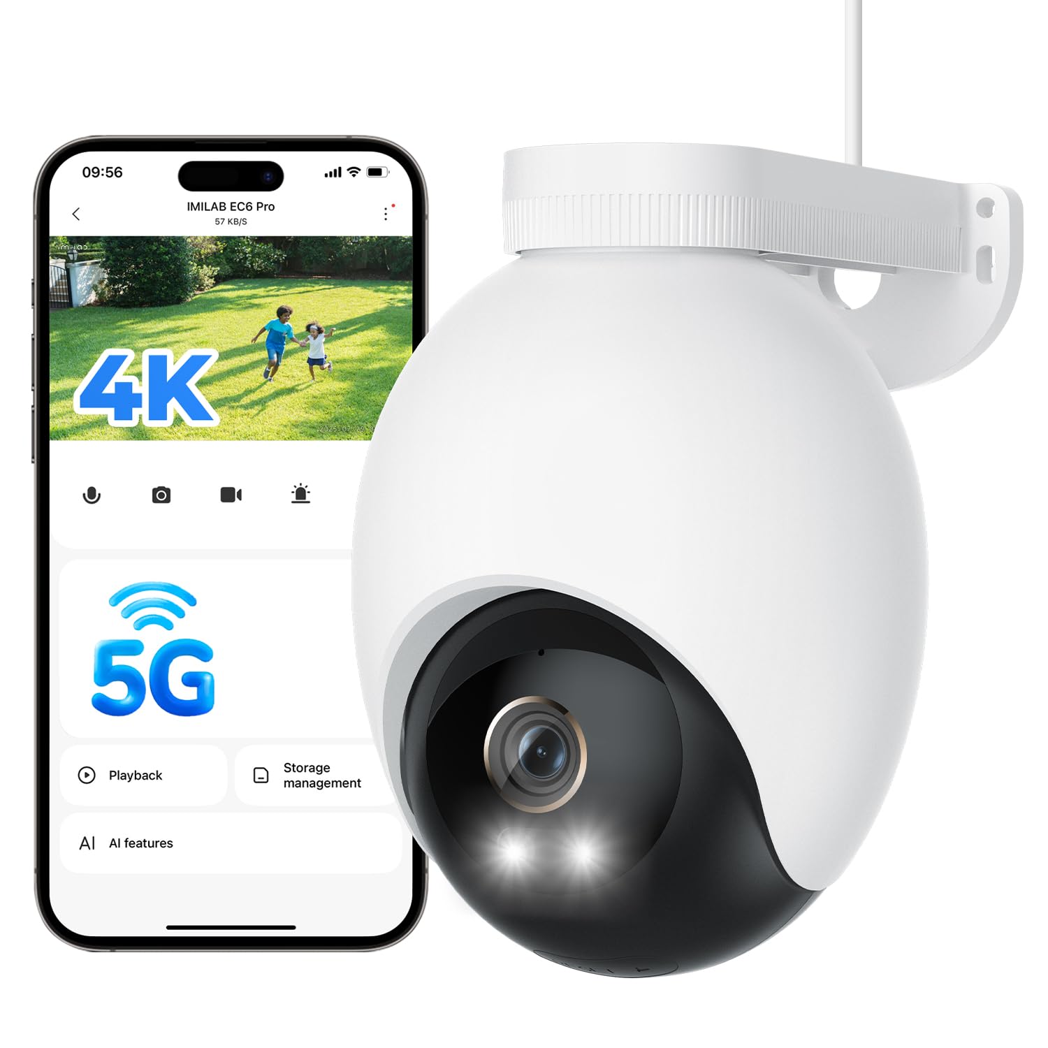 IMILAB 4K 8MP Cámara de Seguridad Exterior, WiFi 2,4/5GHz, Cámara Vigilancia 360° con Detección de Personas y Vehículos, Impermeable, Grabación Continua 24/7, Sin Cuotas Mensuales(EC6 Pro)