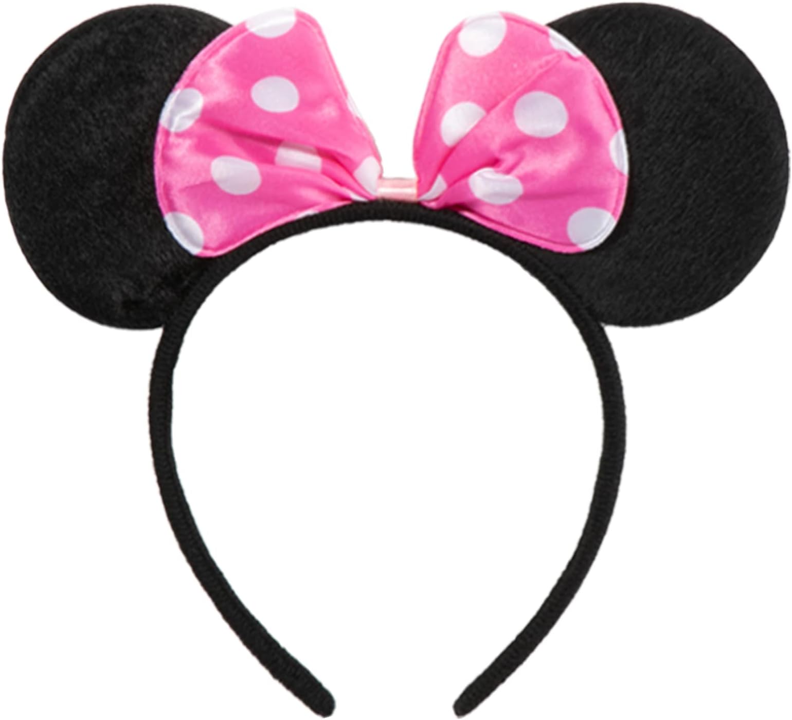 1pcs Mouse Ears Headband, Solid Black Ears Pink Bow with Polka Dot for Girls, Party Favors (XC37)