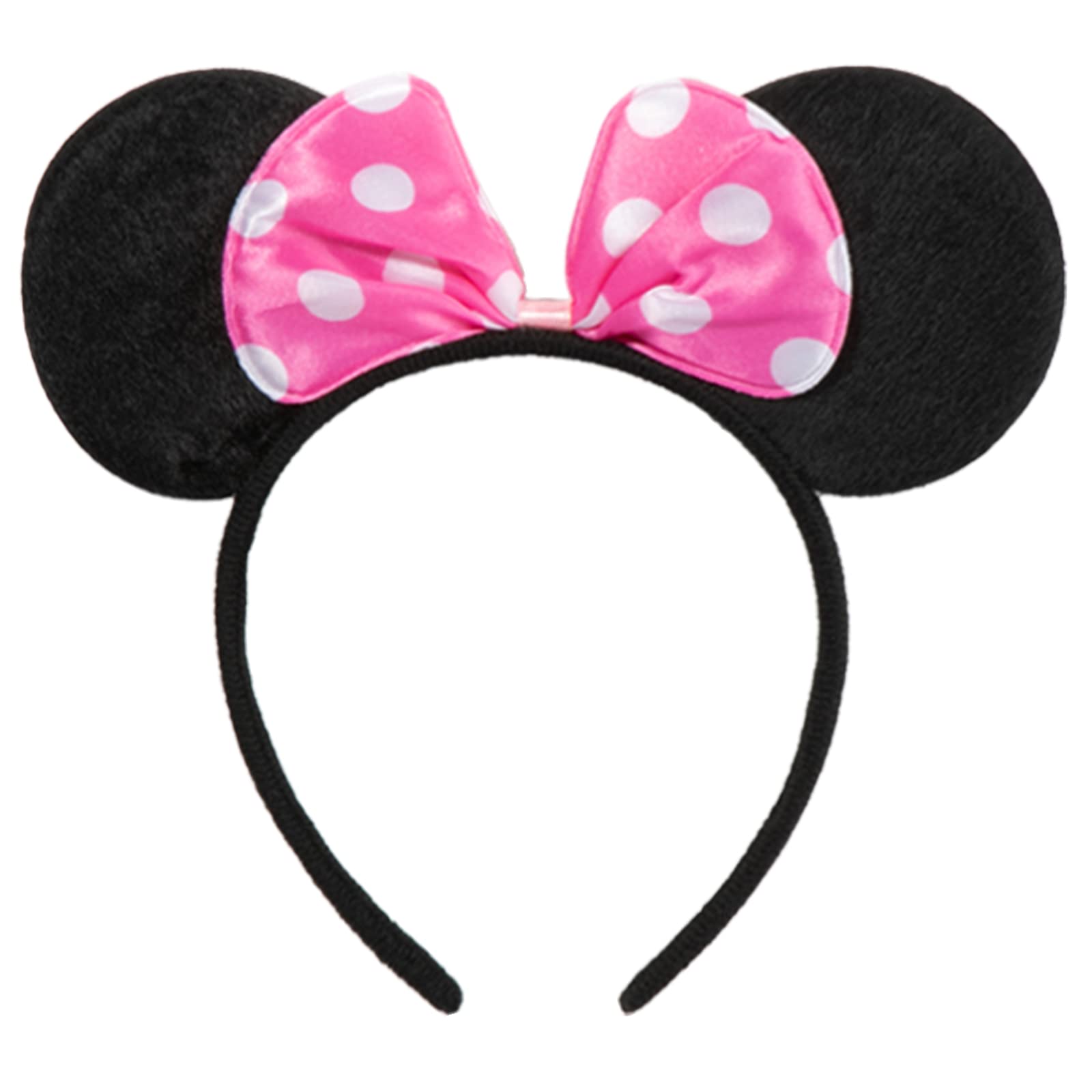 CHuangQi1pcs Mouse Ears Headband, Solid Black & Pink Bow with Polka Dot for Girls, Party Favors (XC37)