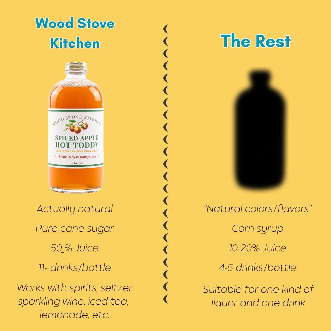 Wood Stove Kitchen - Spiced Apple Hot Toddy Mix | Cocktail & Mocktail Mixer - Natural Craft Syrup with Tasty Flavors - Concentrated & Alcohol Free - Aromatic, Cinnamon, 16 oz.