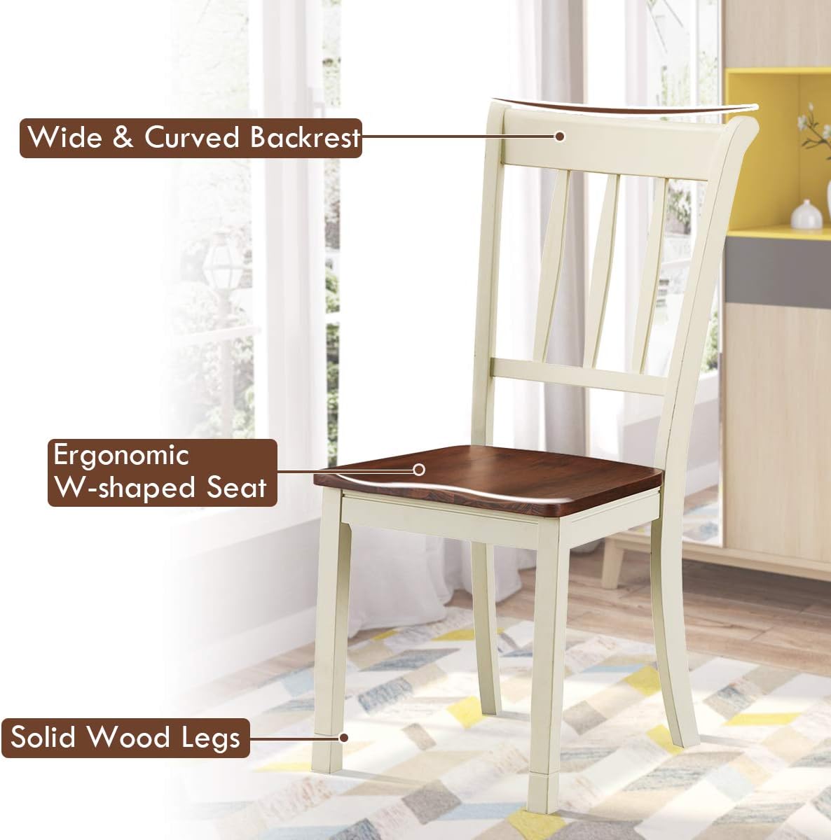 Giantex Wood Dining Chairs Set of 4, Armless Kitchen Chairs w/Solid Rubber Wood Frame, Easy to Assemble Dining Side Chair, Farmhouse Dining Room Chairs