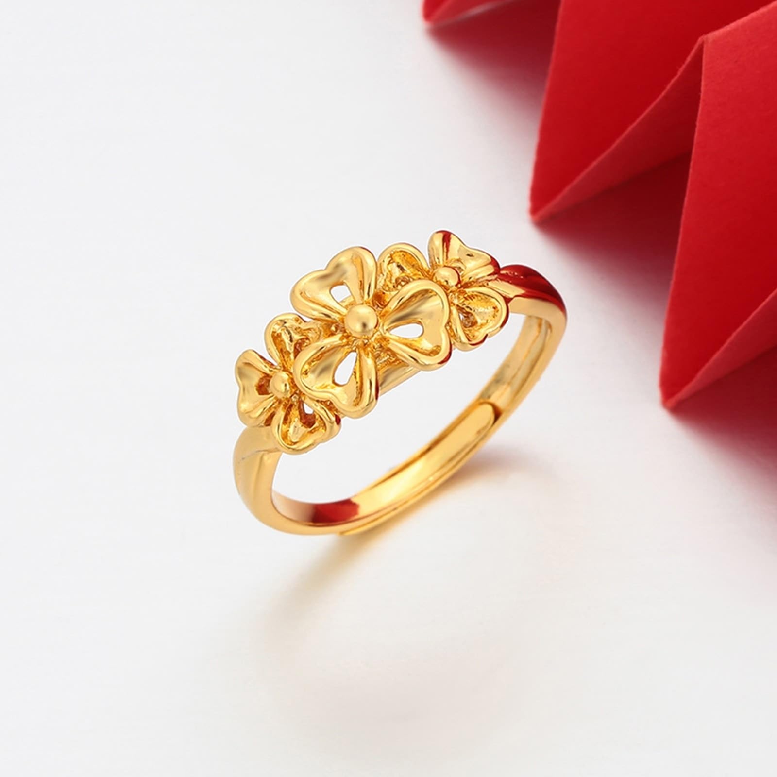 Anillo de compromiso de oro auténtico de 9 K/14 K/18 K, forma de flor