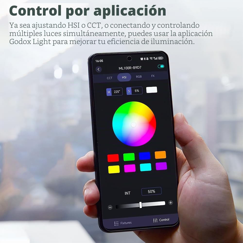 Godox ML100R 110W RGB led luz de vídeo, Kit de iluminación de vídeo RGB 1800K-10000K, Control de Aplicaciones,14 Efectos FX, para transmisión en Vivo/fotografía al Aire Libre(ML100R)
