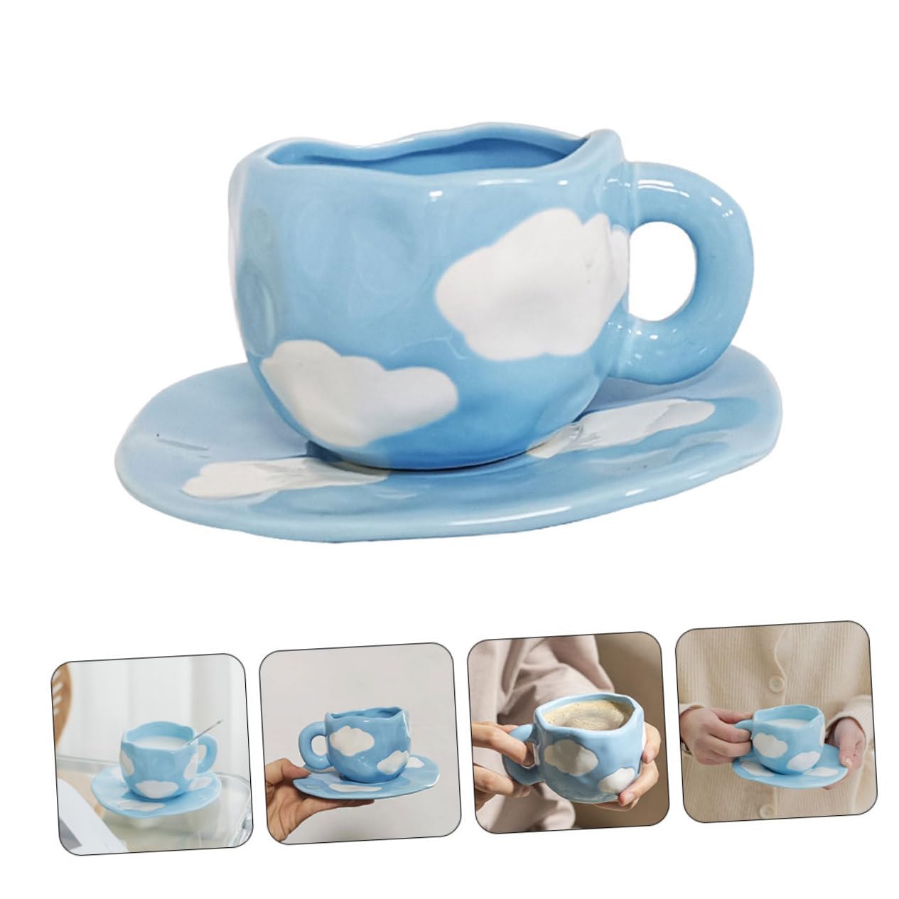 Healifty Taza de Café Retro de Cerámica con Platillo, Diseño Nube