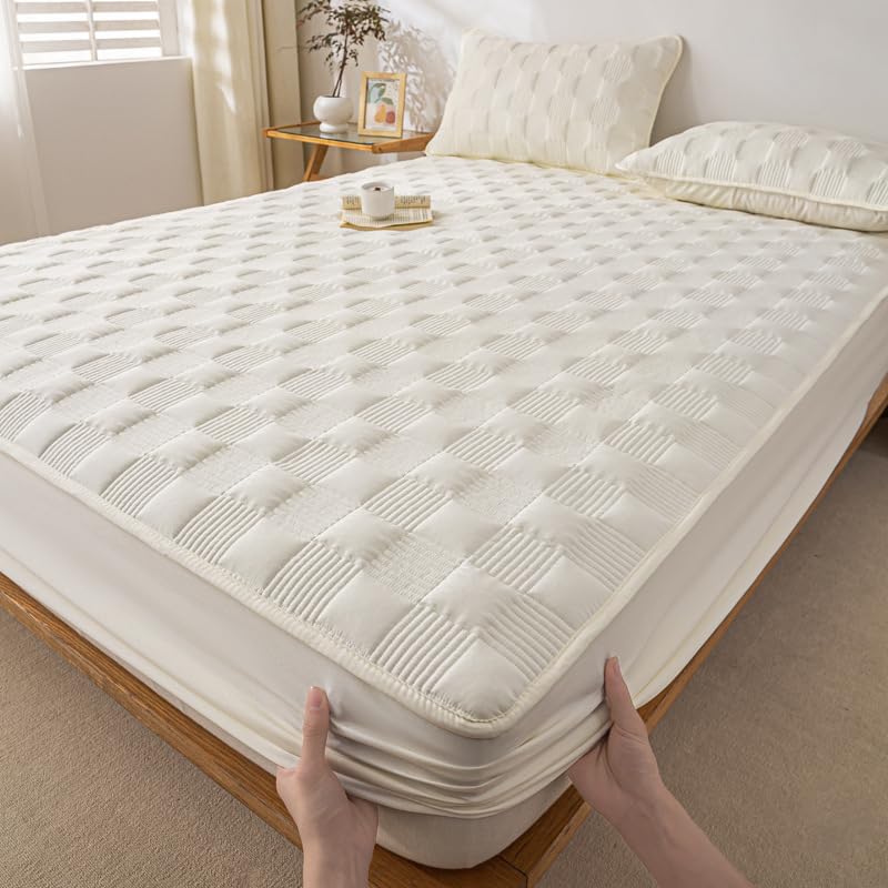 Protège-matelas haut de gamme respirant et anti-poussière pour lit Queen Size blanc