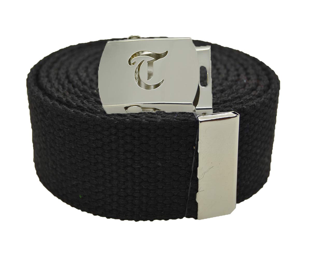 BodyJewelryOnlineOld English Initial"T" Canvas Military Web Belt & Silver Buckle 60 Inch