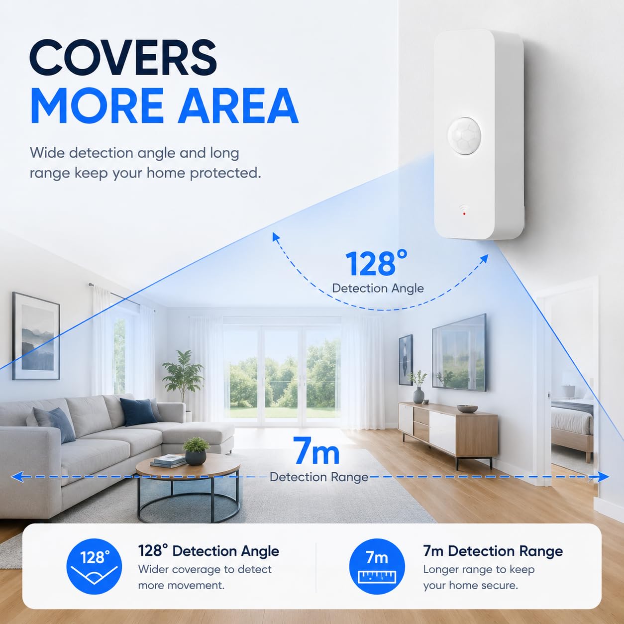 WiFi Bewegungssensor, Smart Bewegungsmelder Tuya PIR für die Heimsicherheit, drahtloser Bewegungssensor mit Fernüberwachungs App, Sprachbefehl kompatibel mit Alexa (4 Pack)