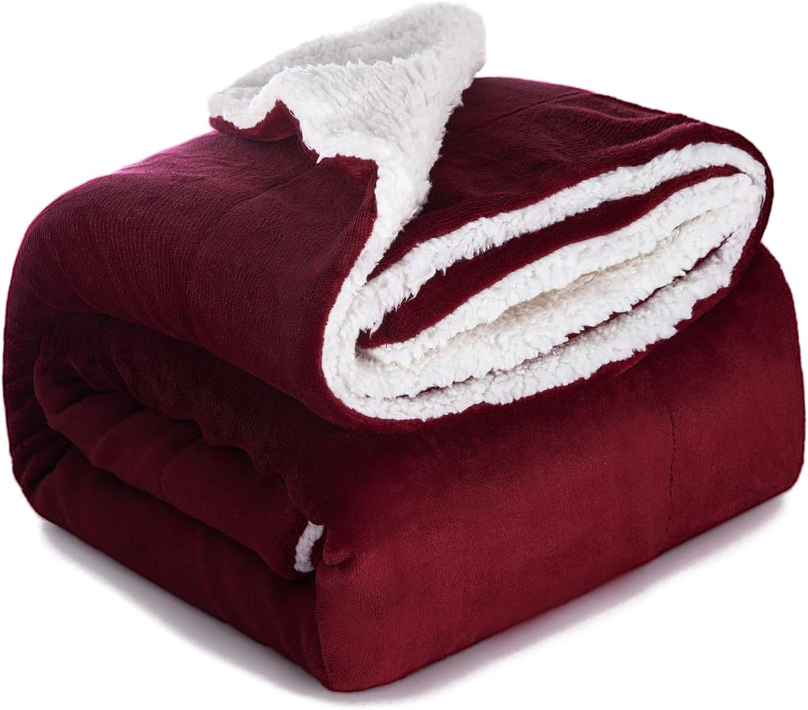 Fabienne Sherpa Bed Blanket King Size Twin Plush Throw Blanket Fleece Reversible Flannel Blanket - Warm and Plush Travel Blanket for Bed Sofa Travel Couch (Maroon)