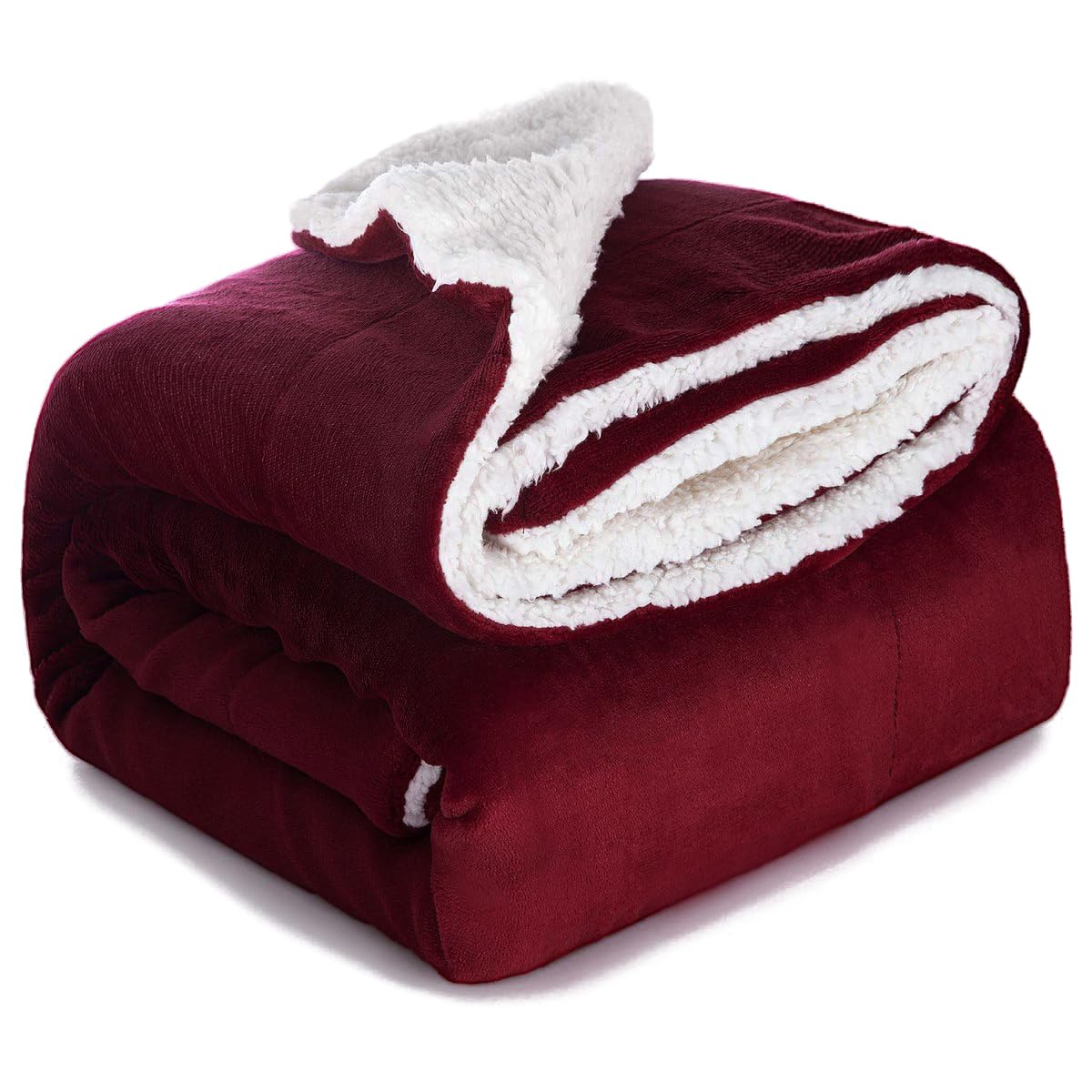 Fabienne Sherpa Blanket Single Size Twin Plush Throw Bed Blanket 160x220cm Flannel Fleece Reversible Lamb Blanket - Warm and Plush Travel Blanket for Bed Sofa Travel Couch (Maroon)