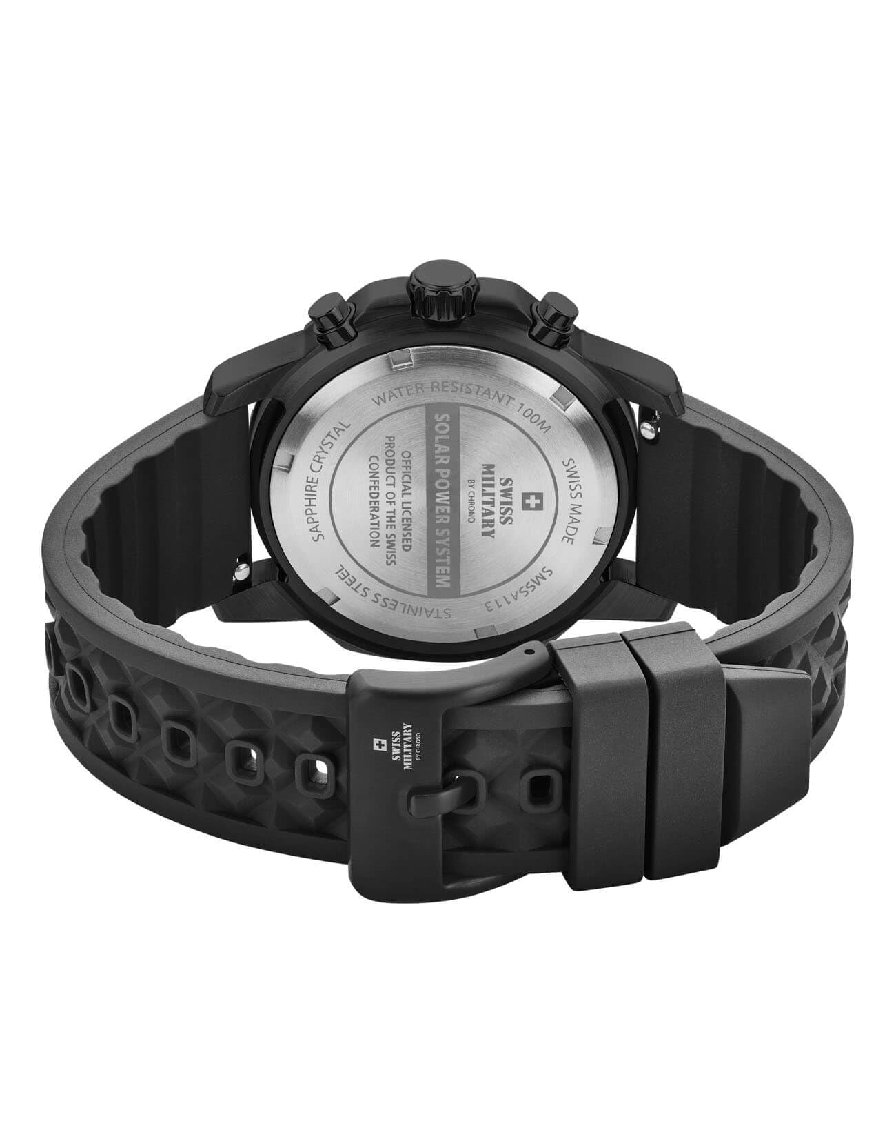 Swiss Military by Chrono Męski zegarek solarny chronograf mechanizm kwarcowy z bransoletką kauczukową analogowy zegarek męski zegarek na rękę czarny SMS34113.05