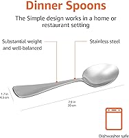 Vista 5 de Yaxa Basics Cucharas de cena de acero inoxidable aptas para lavavajillas con borde redondo, cucharadas grandes, 7.9 pulgadas, paquete de 12