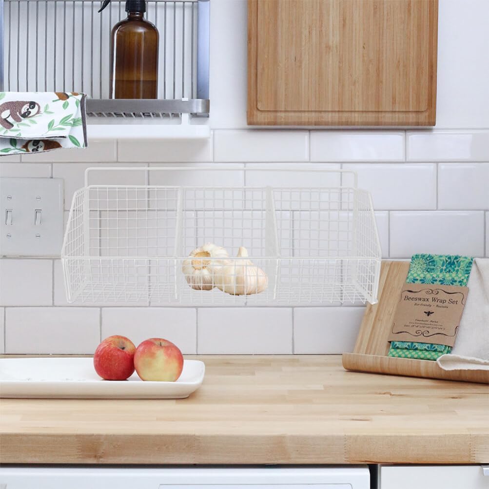 iplusmile 2pcs Wall Mounted Kitchen Storage Baskets Hanging Vegetable and Fruit Holders for Organized Kitchen and Pantry Mesh Design for Air Circulation Easy to Install