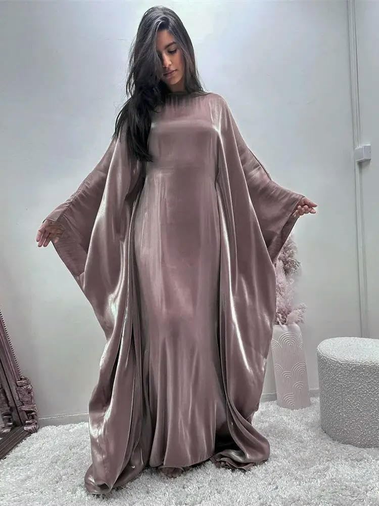 butterfly abaya dress Jahari Shiny Batwing Butterfly Sleeve Maxi Dress Abaya 774-Light Blue, Light Blue / 1 / with hijab