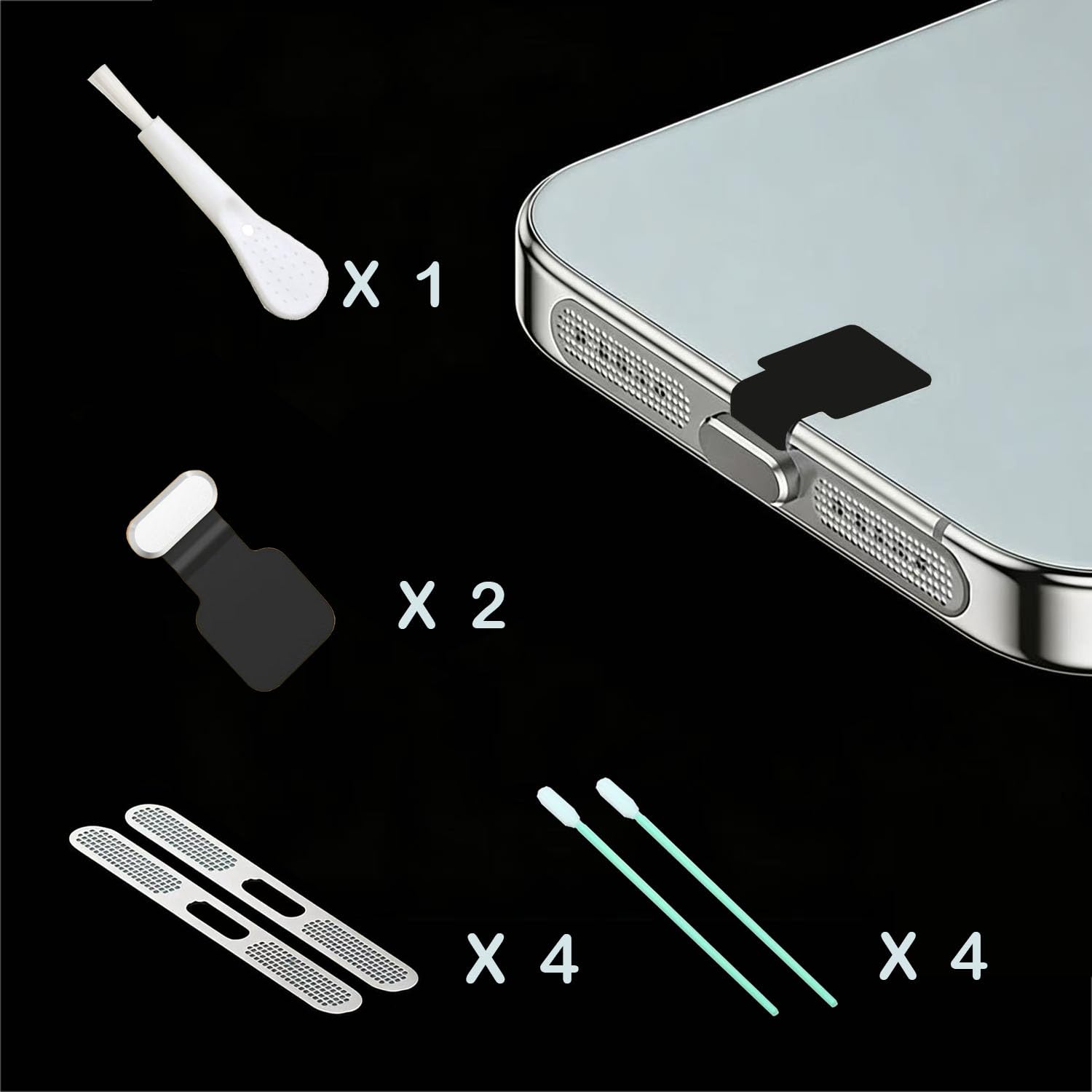 [2er-Pack] Metall-Handy-Anti-Lost-Staubschutzstecker, Typ-C-Abdeckkappe, Metallnetz-Lautsprecher-Staubschutz, Handy-Reinigungsset mit Bürste, Universal-Port-Stecker-Set für iPhone 17 Pro/Pro Max