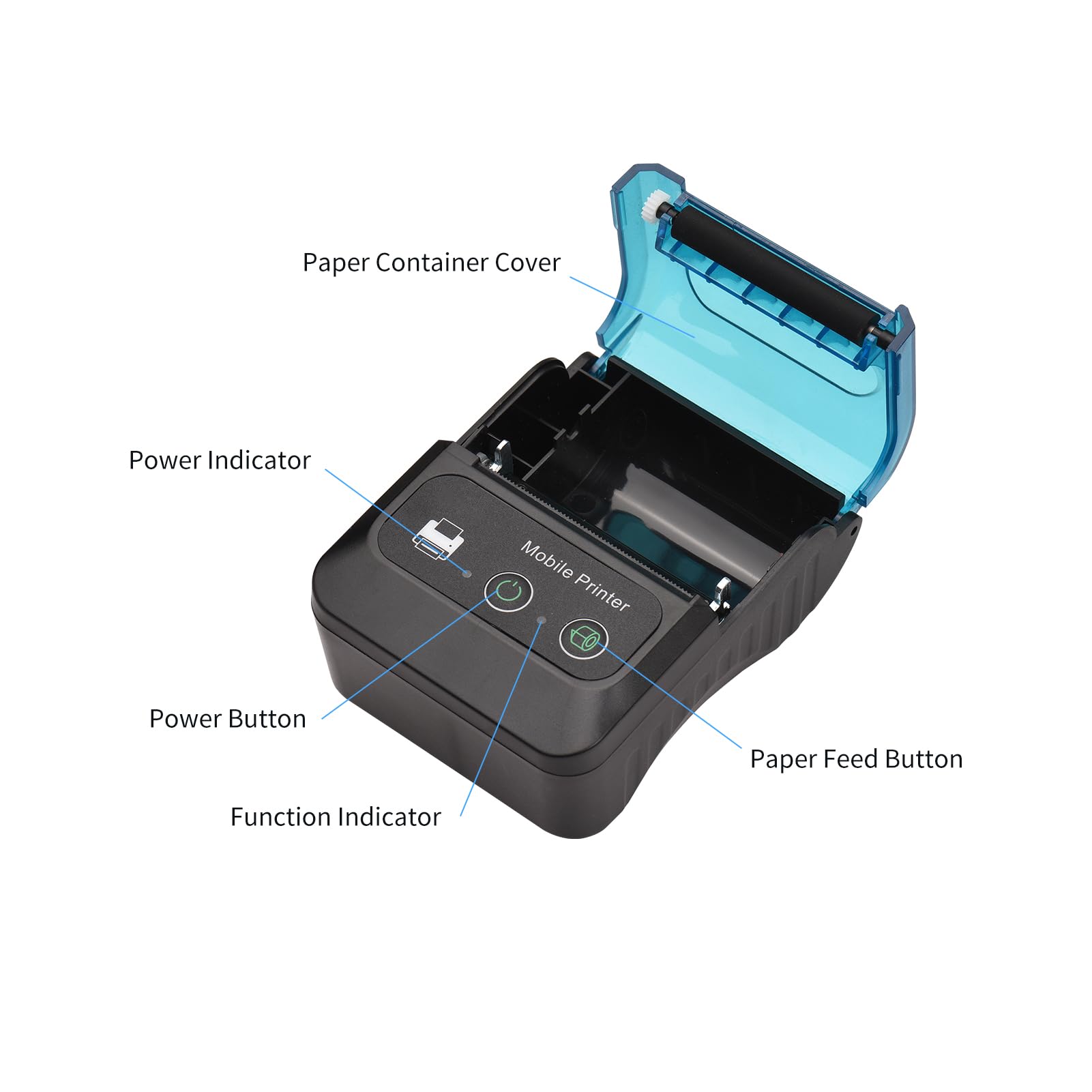 Stampante termica per ricevute portatile 58 mm Mini stampante tascabile portatile 2 pollici con 11 rotoli di carta termica Connessione USB e wireless BT compatibile con Android
