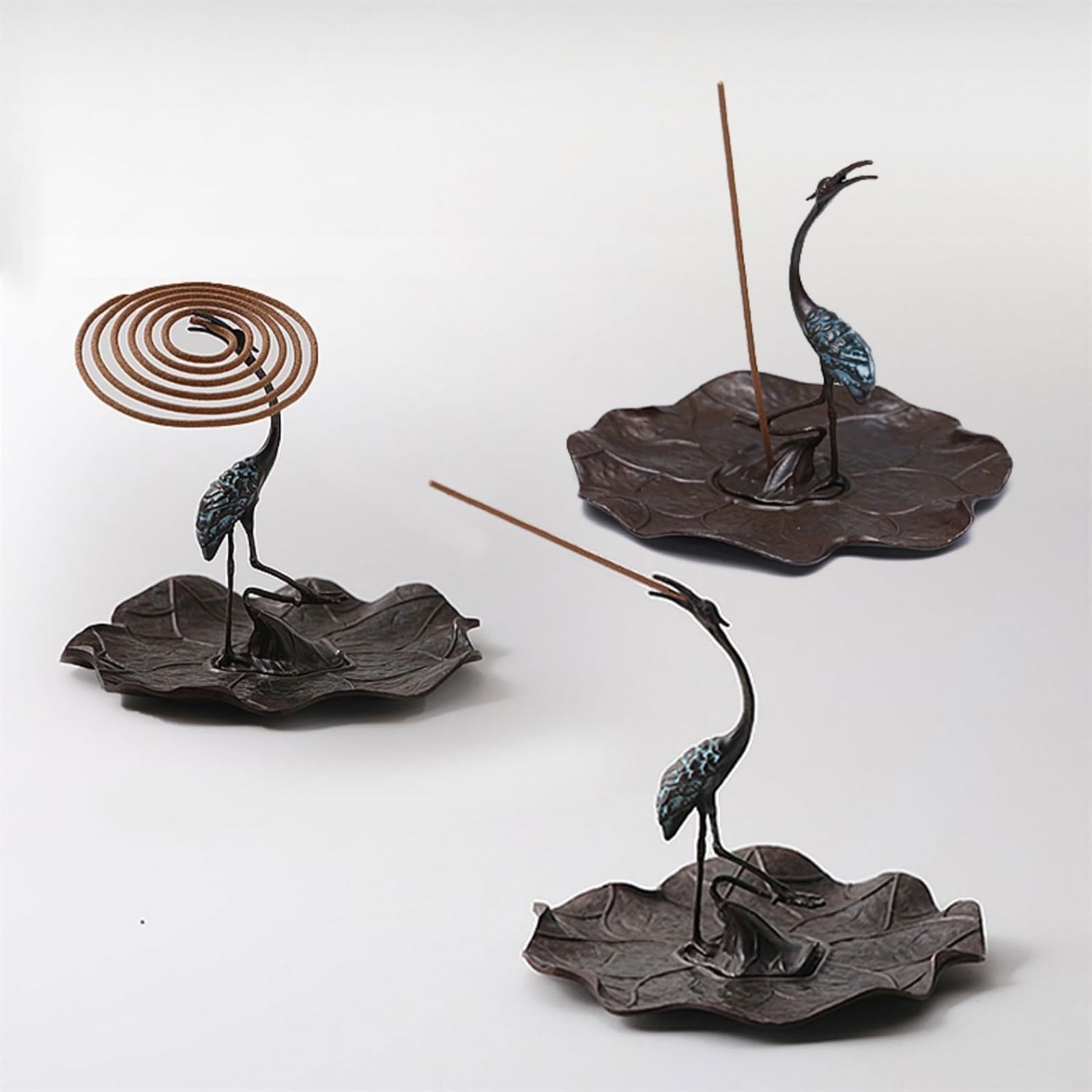 Räucherstäbchen für den Innenbereich, buddhistische Stimmung, Kranich und Lotusblatt-Form, langlebiger Metallhalter, Dekoration