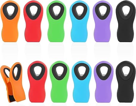 12 Pack Magnetic Chip Clips for Food Packages, Kitchen Clips with Magnet for Refrigerator, Plastic Assorted Colors for Food Storage
