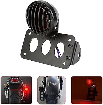 12V Led Red Motorcycle Side Mount Tail Light with Black License Plate Bracket, Brake Light, Stop Running Light, Indicator Light for Locomotive Bobber Chopper Suzuki Yamaha 1 Pack