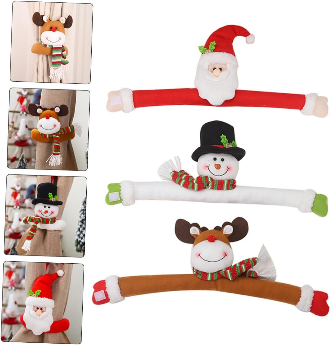 Xmas Santa Elk Snowman Curtain Ties Button 3pcs Decorative Fixing Rope