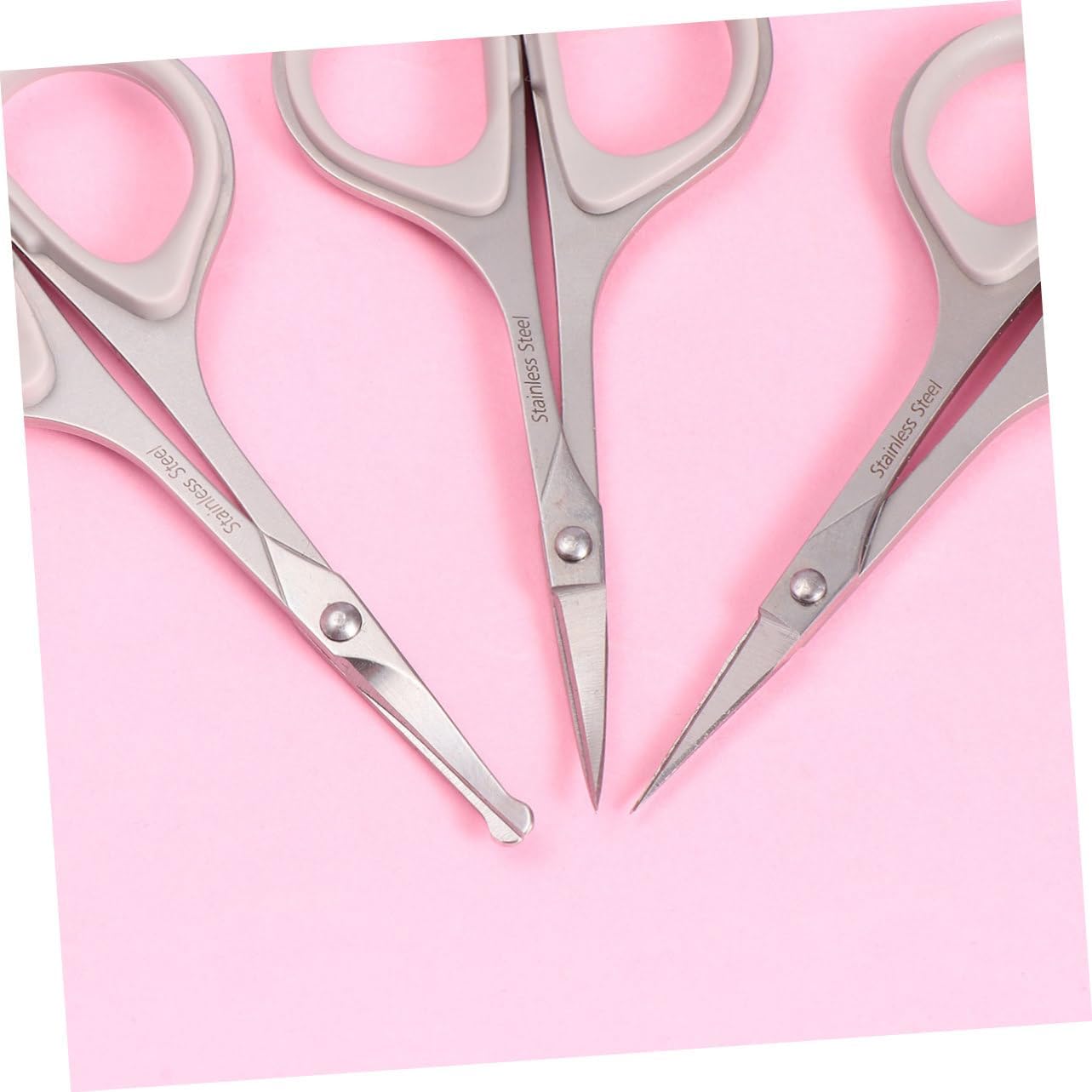 MERRYHAPY 3pcs Finely Crafted Stainless Steel Scissors for Facial Hair Nose Hair Eyebrow Trimming to Use