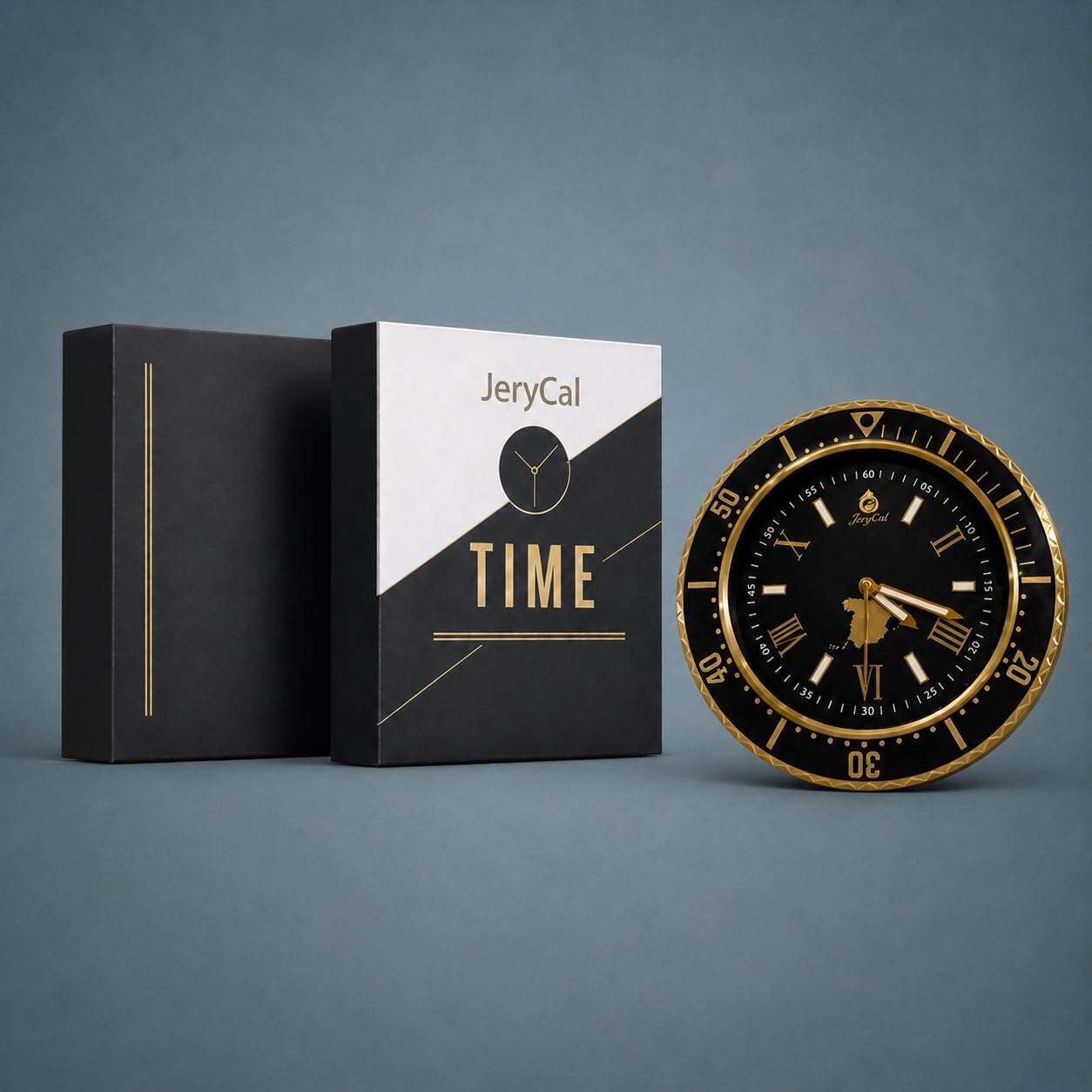 Reloj de Pared Moderno de Metal, Luminoso, 35.6 cm, Dorado y Negro, silencioso, Cocina, Oficina, Sala, Mapa de España, números Romanos.