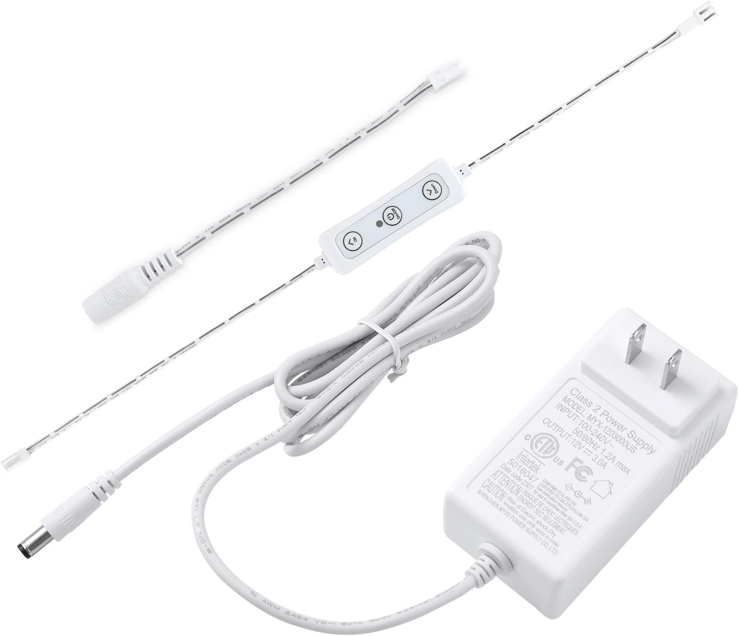 Litever Wall Plug 12VDC 3A Power Supply with DC5521 Output Connector + DC5521-L822 Connector + LED Dimmer, Compatible with Litever LL-030, LL-027, LL-024, LL-013 Under Cabinet Lights