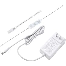 Wall Plug 12VDC 3A Power Supply with DC5521 Output Connector + DC5521-L822 Connector + LED Dimmer, Compatible with Litever LL-030, LL-027, LL-024, LL-013 Under Cabinet Lights