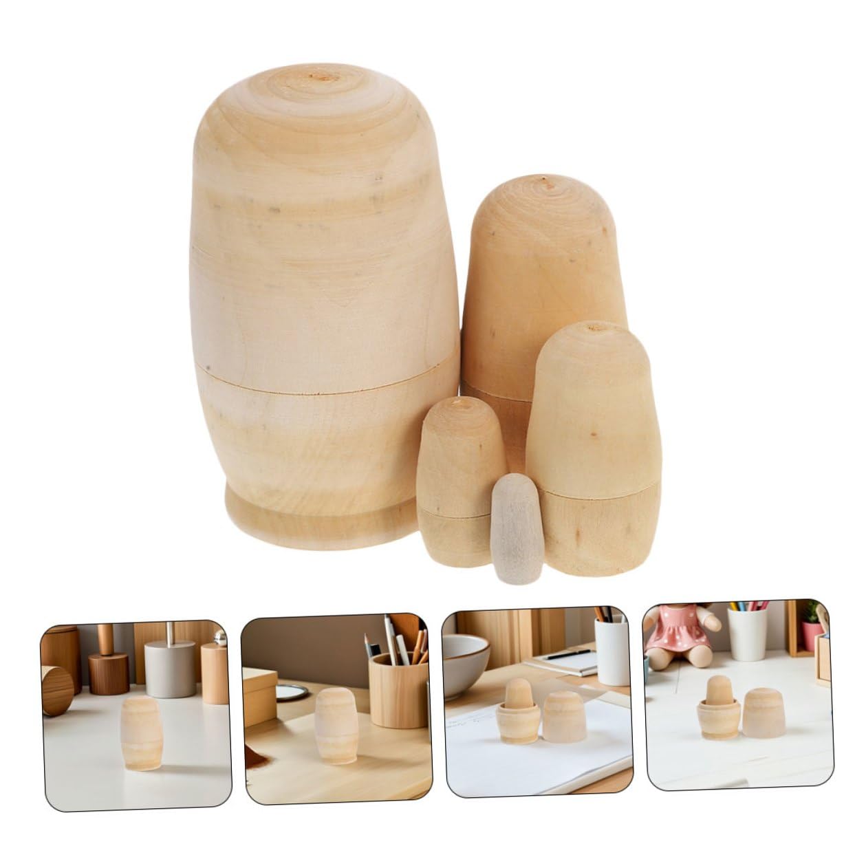 Set 5 Pezzi Bambole Matrioska in Legno da Colorare, Kit Educativo Fai da Te per Bambini