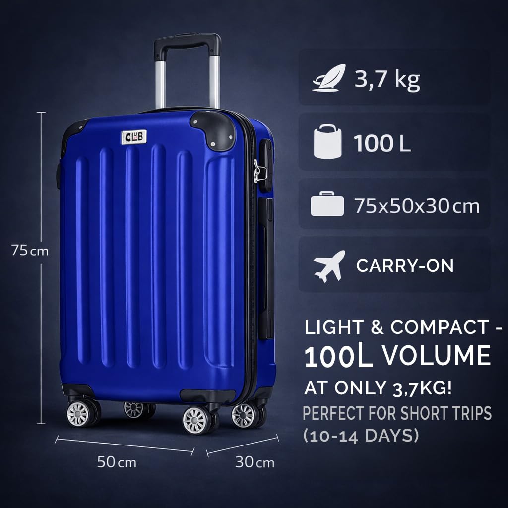POSH Valigia Grande in ABS - Volume interno 100L - Rigida e leggera 3,7 kg 75x50x30 cm - Bagaglio da viaggio con chiusura a combinazione - Ruote girevoli a 360° - Ideale per viaggi di 14 giorni