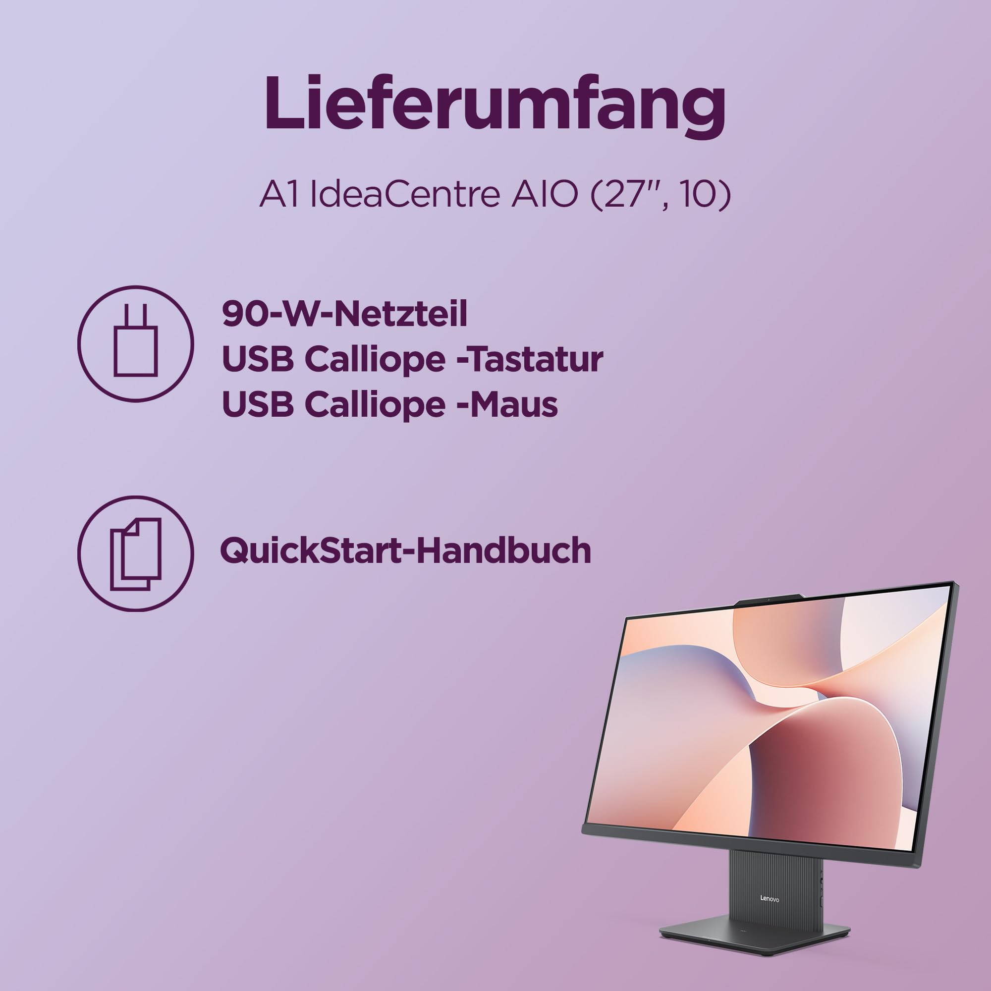 Lenovo IdeaCentre All-In-One AI PC | 27" Full HD Display | AMD Ryzen AI 5 330 | 16GB RAM | 1TB SSD | AMD Radeon 820M Grafik | Windows 11 | Inkl. Maus und Tastatur | Grau | 3 Monate Premium Care