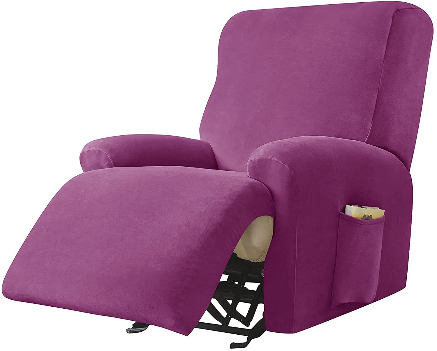 Housse de canapé inclinable en velours violet 4 pièces