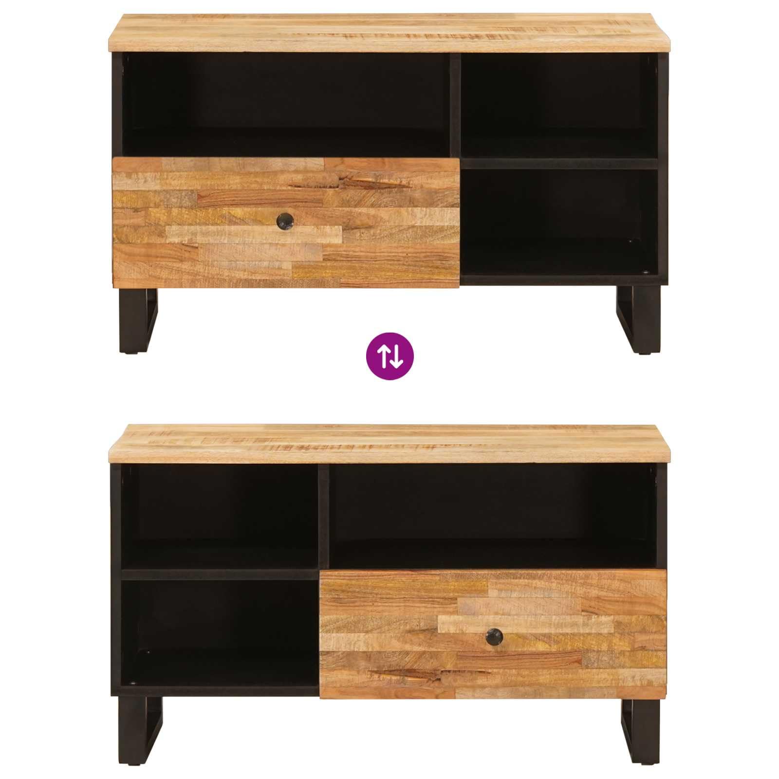 TV-Schränk aus massivem Mangoholz Braun 80 x 33 x 46 cm mit Regal, Schublade und Stauraum für Wohnzimmer, Mediengeräte, Heimkino und Gaming Zubehör
