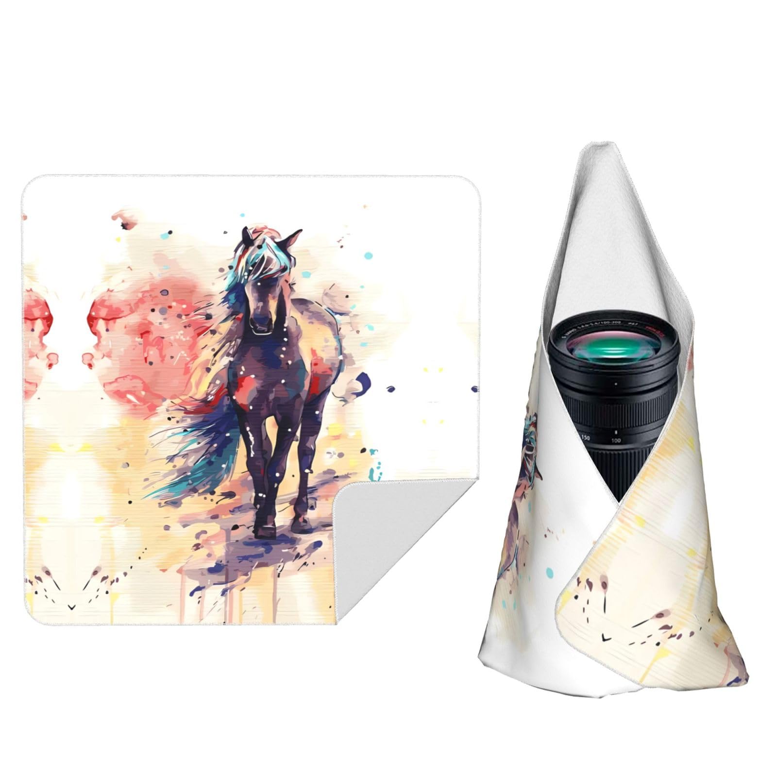 Zhaoyugoods Black Watercolor Horse Camera Wrap Cloth