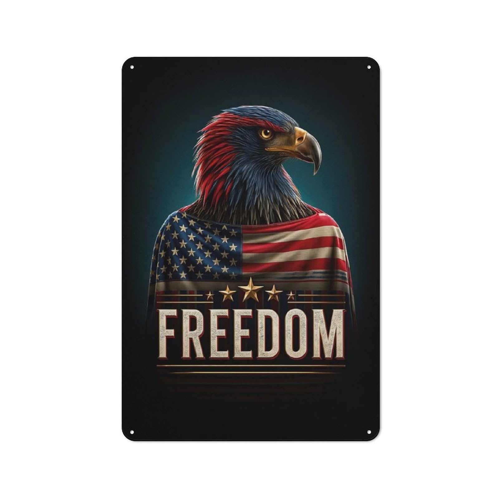 Eagle with American Flag Cape And Freedom Text Retro Metal Plaque 30x20cm for Living Room Or Hallway, Suited to Hallway Decor Fans