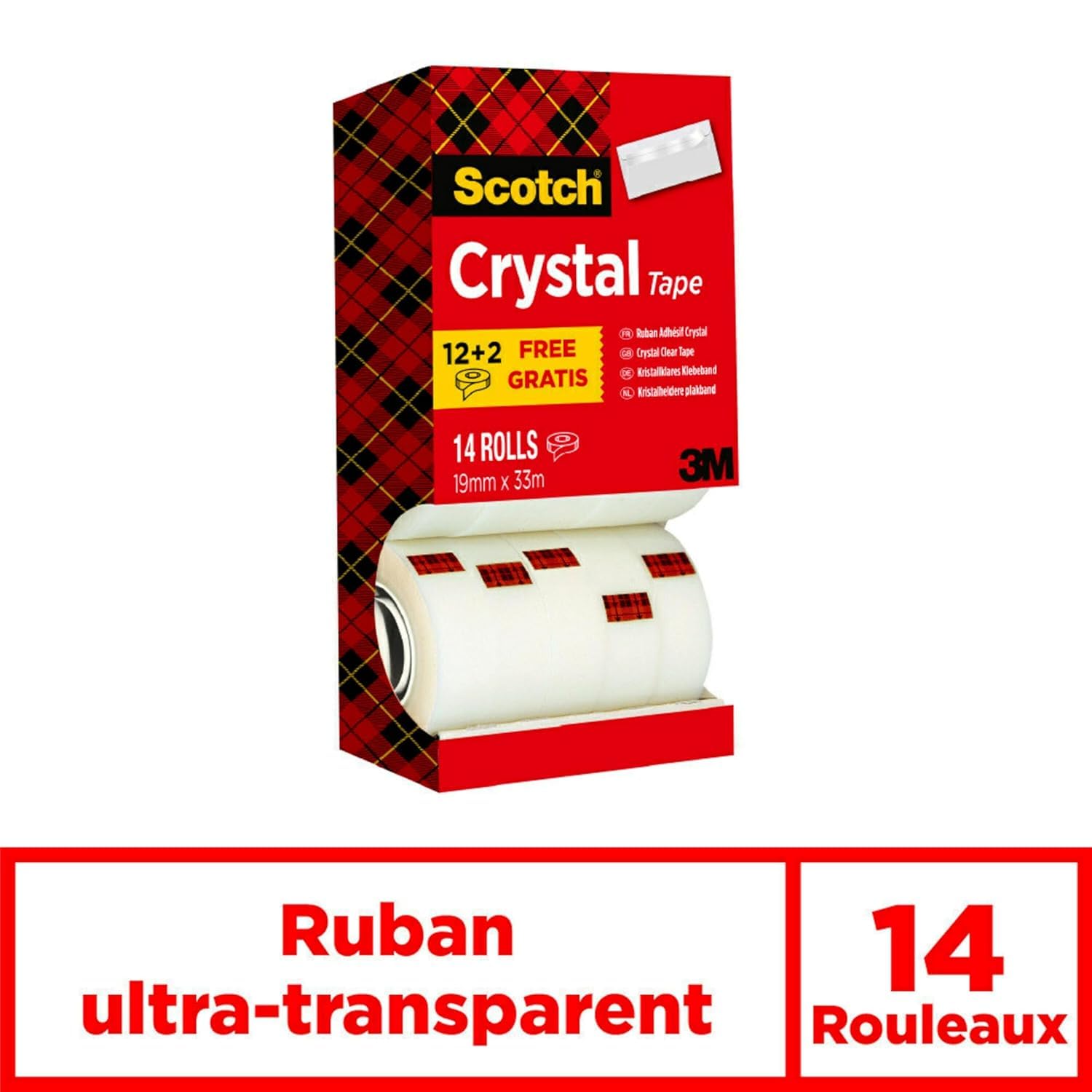 Scotch Crystal Ruban Adhésif Transparent, Multi-Pack, 14 Rouleaux, 19 mm x 33 m - Ruban Adhésif Transparent à Usage Général pour l'Ecole, la Maison et le Bureau