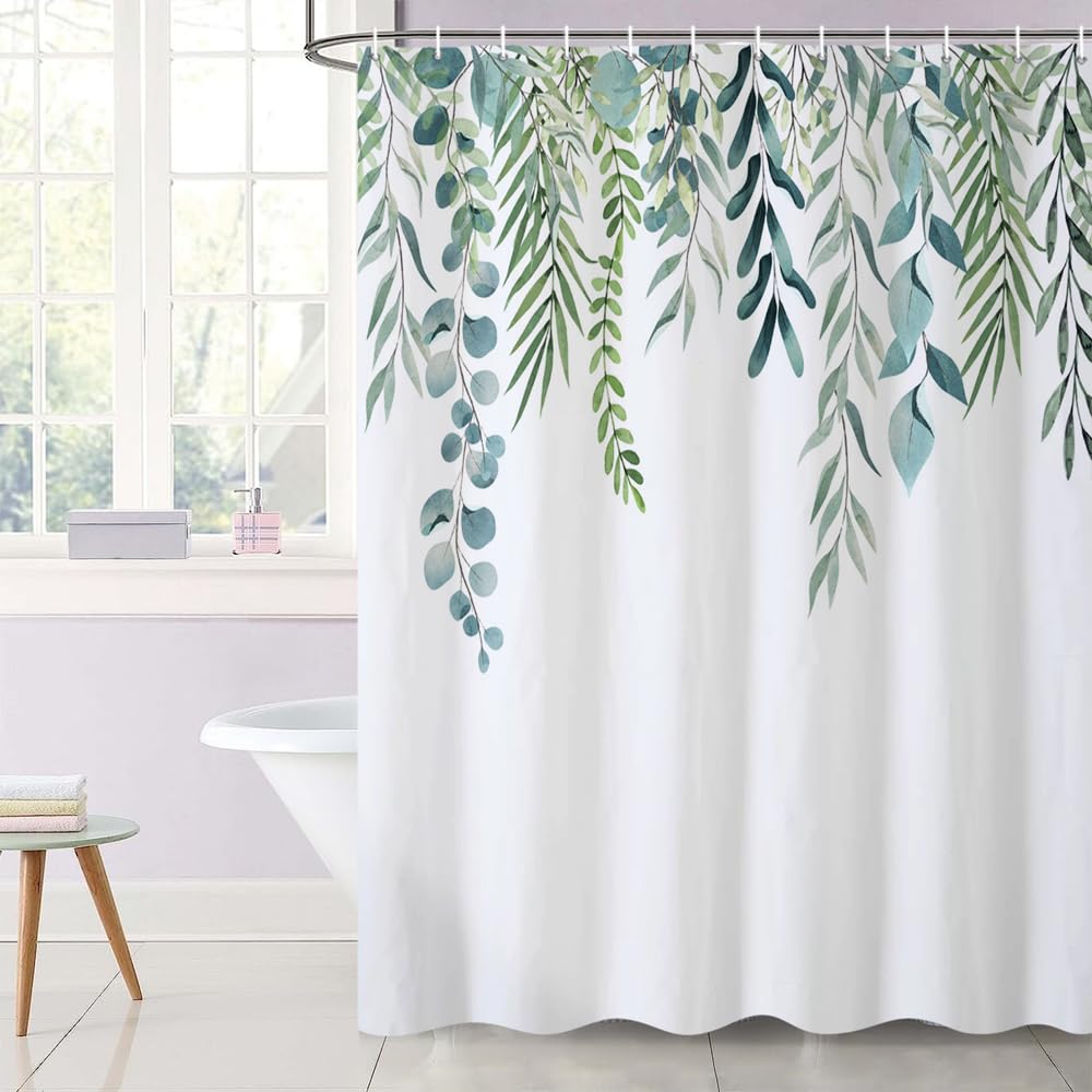 Uiiooazy Cortina de Ducha de Hoja Eucalipto, Cortinas de Ducha Verde Oro Abstracto Planta Cortinas de Baño Antimoho Impermeable Lavable Tejido de Poliéster Cortina Ducha con Ganchos 90x180cm — view 95